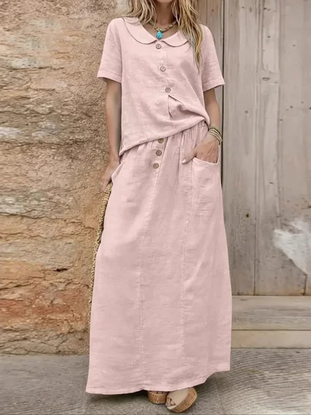 

Casual Plain Crew Neck Two-Piece Set, Pink, Suits