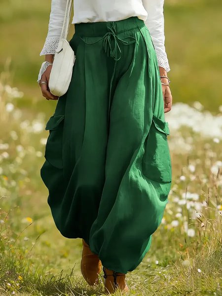 

Casual Plain Bloomers Pant, Green, Pants
