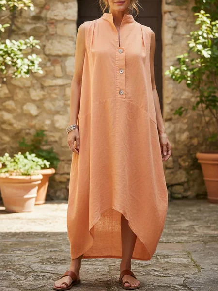 

Casual Plain Stand Collar Maxi Dress, Orange, Maxi Dresses