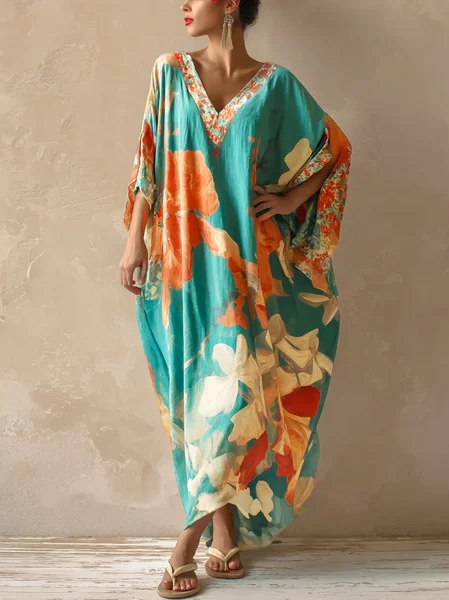 

Vacation Floral Dolman Sleeve Printing Maxi Dress, Green, Maxi Dresses