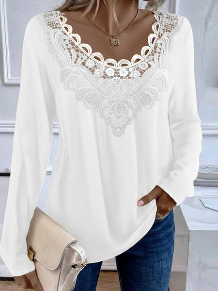 

Women Plain Long Sleeve Tee T-shirt Crew Neck Printing Casual Graphic Tee Spring/Fall Top, White, T-Shirts