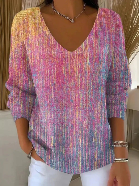 

Women Abstract Long Sleeve Tee T-shirt V Neck Printing Casual Spring/Fall Top, Purple, T-Shirts
