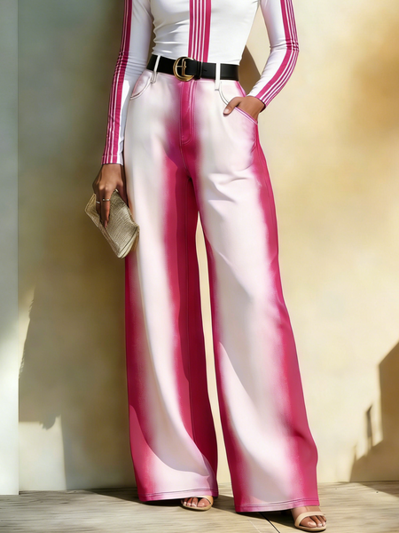 Urban Gradient Pattern Straight Pants, As picture, Pants