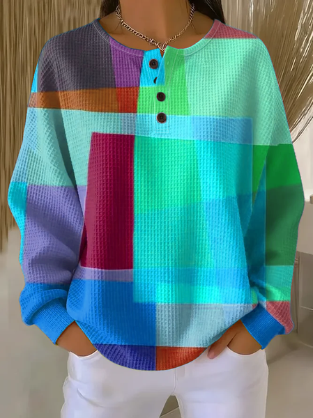 

Casual Crew Neck Abstract Sweatshirt Printing, Cyan, Hoodies & Sweatshirts