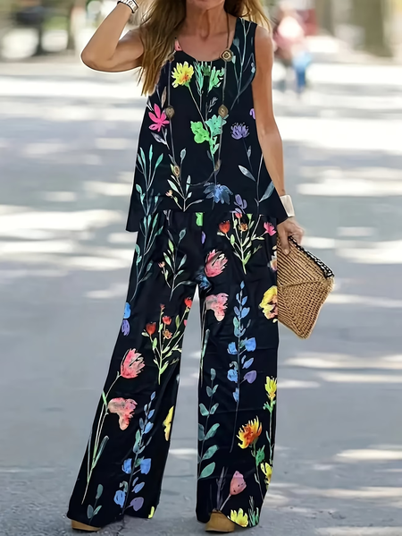 

Women Floral Printing Two-Piece Set Daily Sleeveless Casual Summer Multi-Piece Set Matching Set, Black, Sets