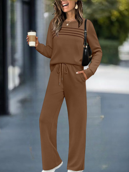 

Women's Adjustable Strap Plain Daily Going Out Two-Piece Set Green Casual Spring/Fall Top With Pants Matching Set, Coffee, Suits