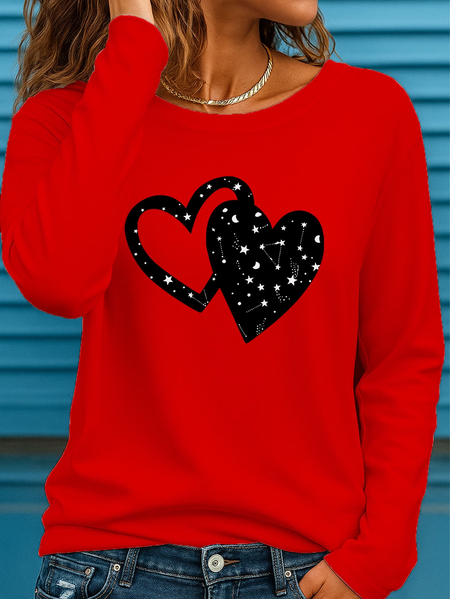 

Women Heart/Cordate Long Sleeve Tee T-shirt Crew Neck Printing Casual Graphic Tee Spring/Fall Top, Red, T-Shirts