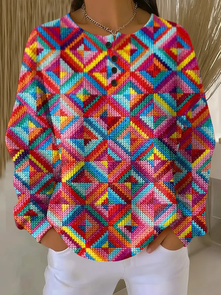 

Casual Crew Neck Abstract Sweatshirt Printing, As picture, Hoodies & Sweatshirts