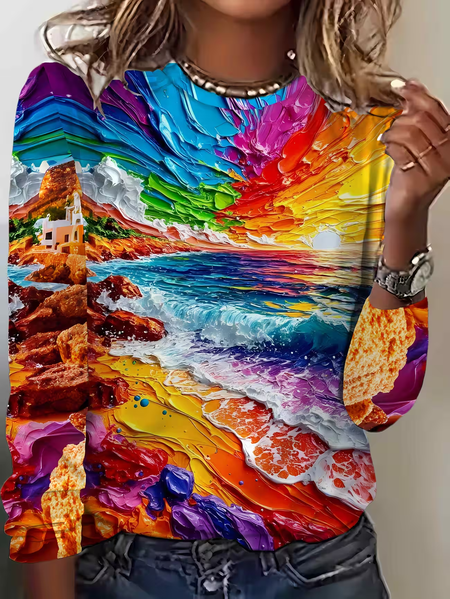 

Women Abstract Long Sleeve Tee T-shirt Crew Neck Printing Casual Graphic Tee Spring/Fall Top, As picture, T-Shirts