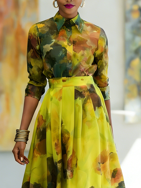 Urban Random Print Shirt Collar Shirt