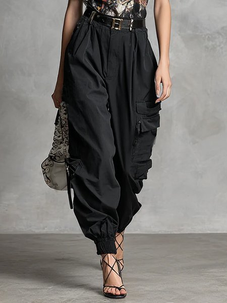 Casual Plain Pockets Cargo Pants