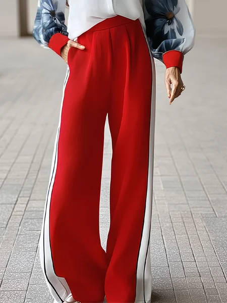 

Urban Color Block Fashion Pants, Red, Pants