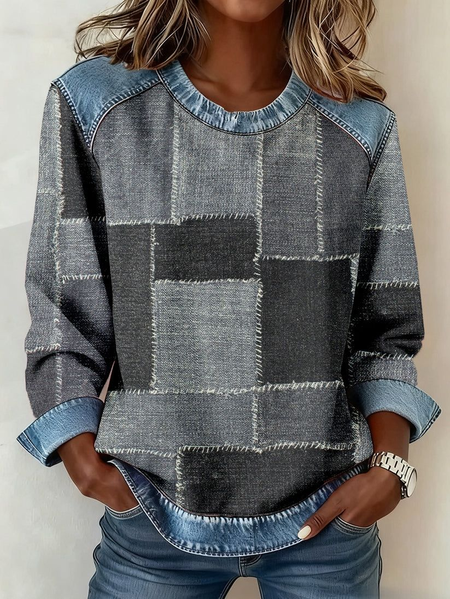 

Women Abstract Crew Neck Printing Vintage Spring/Fall Long Sleeve Sweatshirt, Gray, Sweatshirts & Hoodies