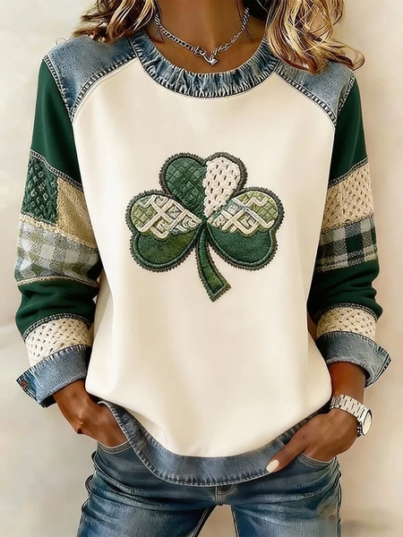 Vintage Crew Neck Shamrock Sweatshirt Printing