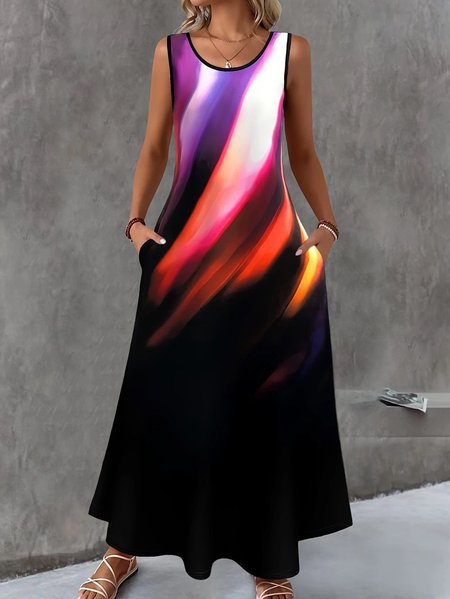 

Women Gradient Pattern Summer Dress Crew Neck Sleeveless Tank A-Line Dress, Purple, Dresses