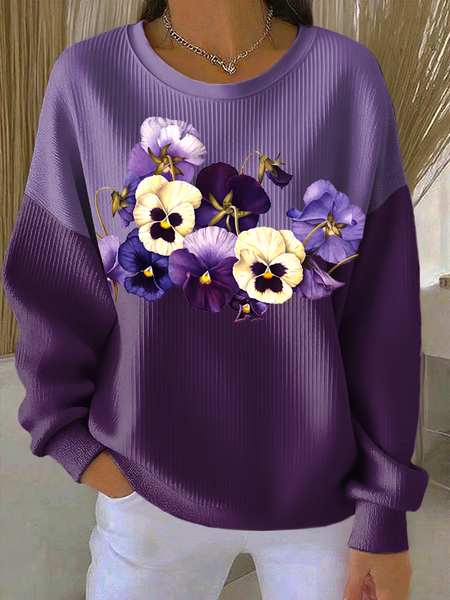 

Casual Crew Neck Floral Sweatshirt Printing, Purple, T-shirts