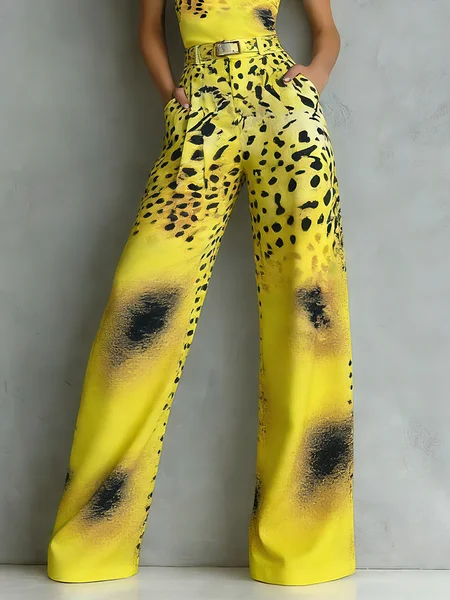 

Casual Leopard Printing Fashion Pants, Yellow, Pants
