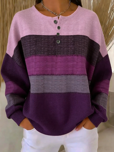 Women Striped Casual Spring/Fall Long Sleeve Sweatshirt