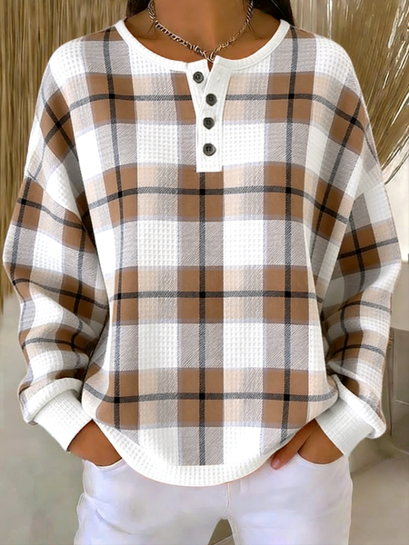 

Casual Plaid Sweatshirt, Brown, Hoodies & Sweatshirts