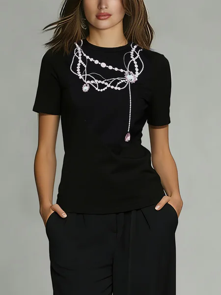 

Casual Cotton 3D Print Crew Neck Graphic Tee, Black-pink, Tees