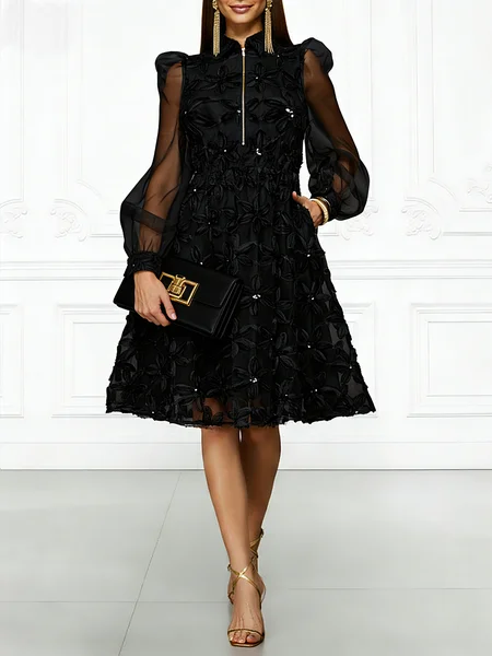 Glamorous Sequin 3D Floral Patchwork Party Gown