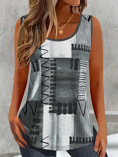

Casual Crew Neck Striped Tank Top, Gray, Tanks & Camis