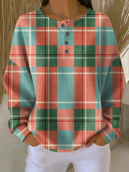 

Women Plaid Crew Neck Printing Casual Spring/Fall Long Sleeve Sweatshirt, As picture, Sweatshirts & Hoodies