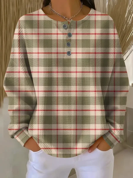 

Women Plaid Crew Neck Printing Casual Spring/Fall Long Sleeve Sweatshirt, Khaki, Sweatshirts & Hoodies
