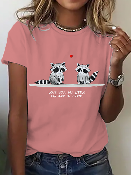 

Valentine's Day Casual Animal Crew Neck Short Sleeve Comfy T-shirt, Orange pink, T-shirts