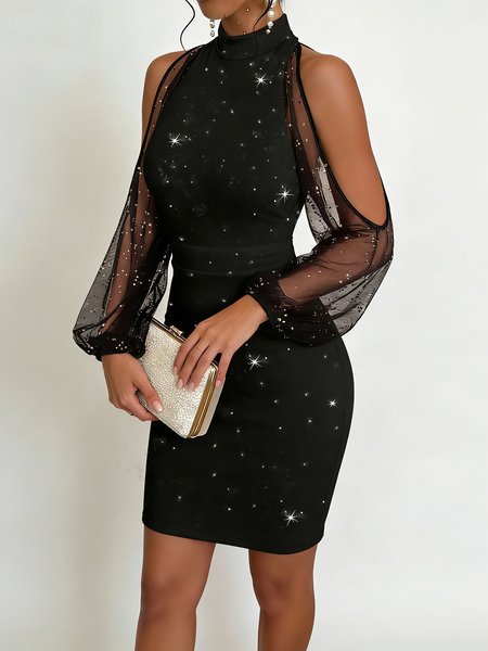 

Elegant Abstract Polka Dots Mesh Mini Dress, Black, Mini Dresses