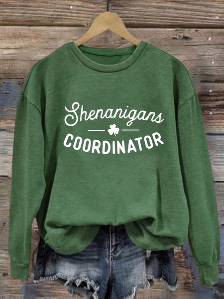 

Casual Crew Neck Text Letters Sweatshirt Printing, Green, Hoodies & Sweatshirts