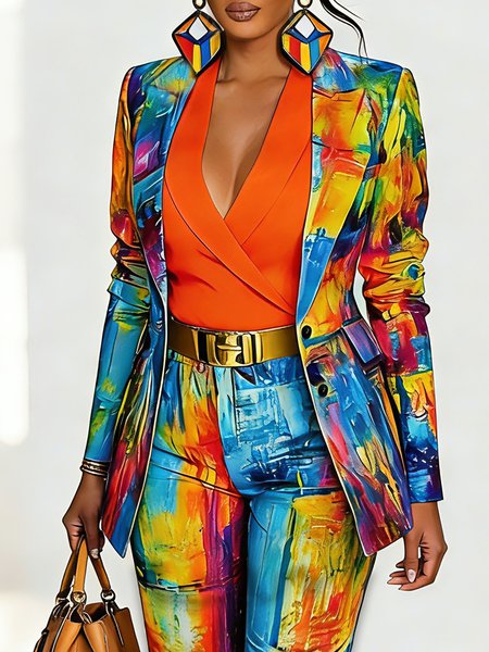 Elegant Printing Plain Lapel Collar Blazer