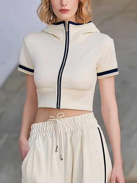 Cotton Casual Split Joint Color Block Hoodie Jacket