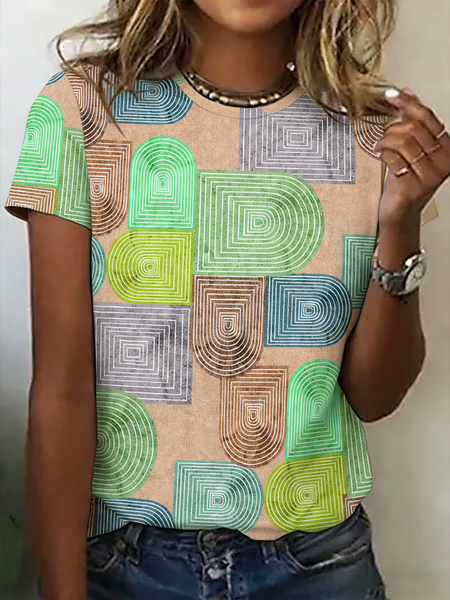 

Casual Striped Crew Neck Short Sleeve T-shirt, As picture, T-shirts