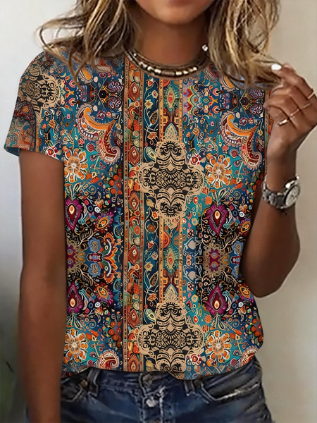 Casual Striped Crew Neck Short Sleeve T-shirt