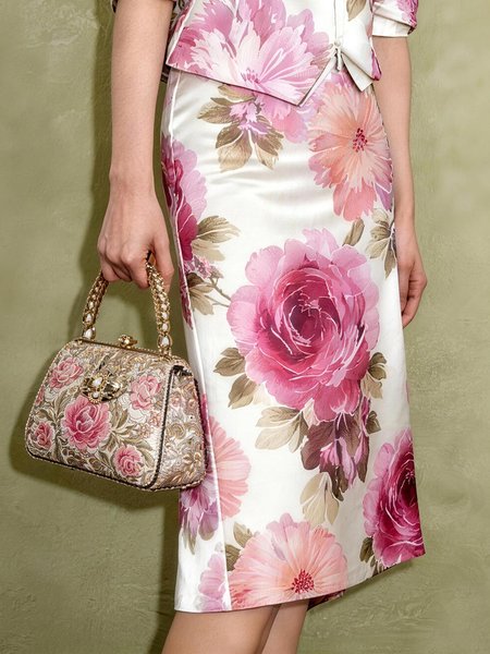 

Elegant Printing Floral Midi Skirt, Pink, Skirts