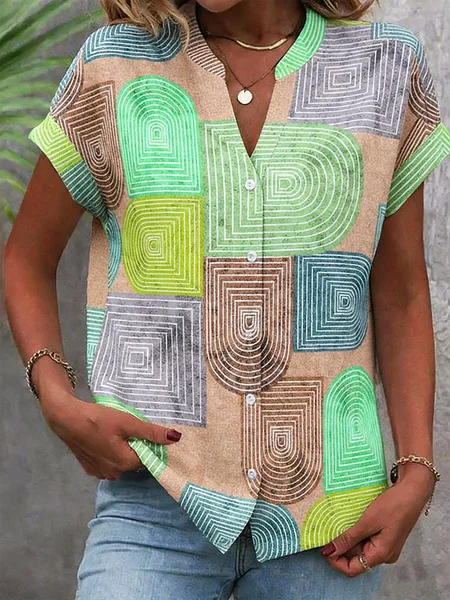 Short Sleeve Striped Regular Loose Shirt For Women