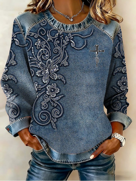 

Vintage Crew Neck Cross Sweatshirt Printing, Blue, Hoodies & Sweatshirts