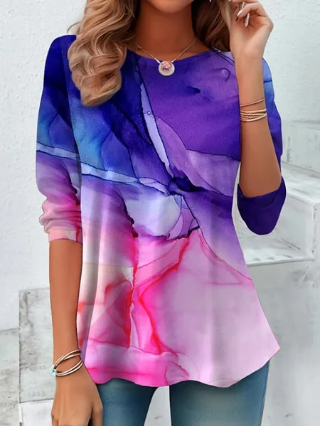 

Women Abstract Long Sleeve Tee T-shirt Crew Neck Printing Casual Tunic Spring/Fall Top, As picture, T-Shirts