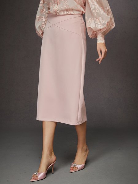 Elegant High-Waisted Tailored Pencil Midi Skirt