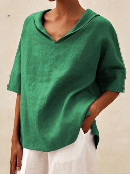 

Casual Plain V Neck Short Sleeve Blouse, Green, Blouses & Shirts