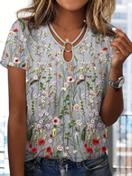 Elegant Floral Short Sleeve T-shirt