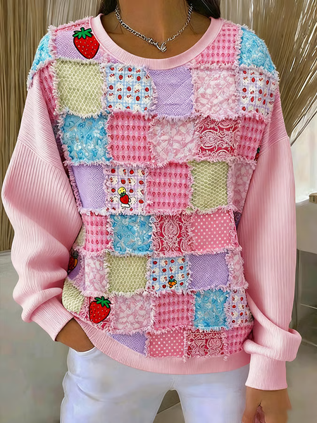 

Women Abstract Crew Neck Printing Casual Spring/Fall Long Sleeve Sweatshirt, Pink, Sweatshirts & Hoodies