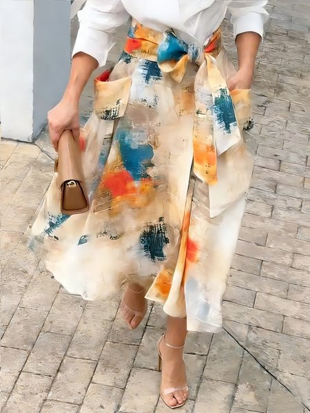 Urban Printing Graffiti Midi Skirt With Belt