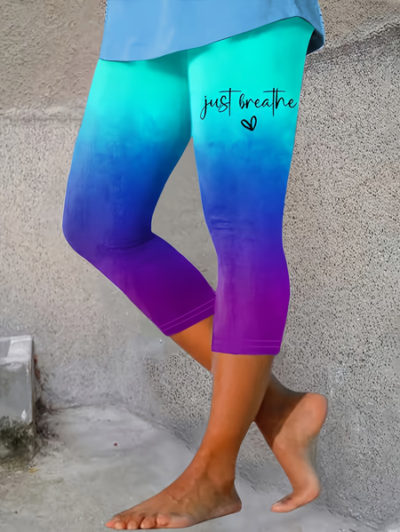

Women Ombre Capris Elastic Waist Pants Casual Summer Trousers, Blue purple, Leggings