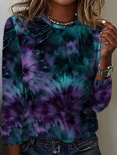 

Casual Abstract Crew Neck Long Sleeve T-shirt, As picture, T-shirts