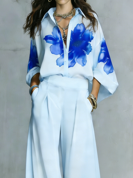 

Urban Floral Shirt Collar Shirt, As picture, Blouses and Shirts