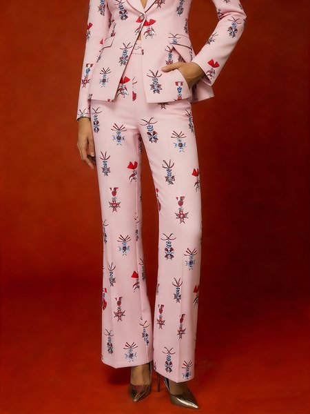

Elegant 3D Floral Print High-Waisted Flare Pants, Pink, Pants