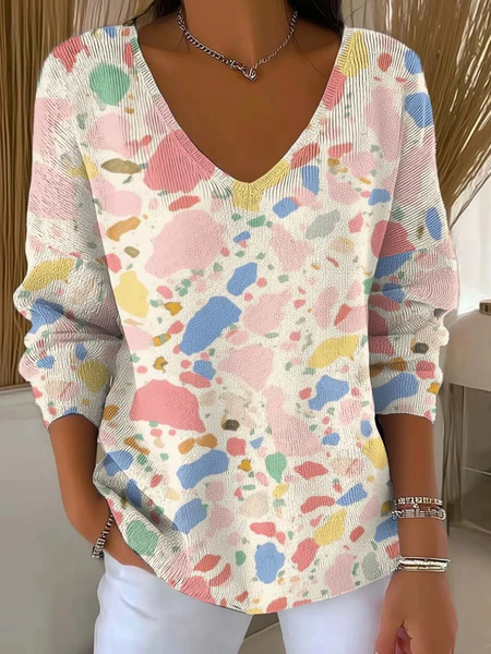 

Women Abstract Long Sleeve Tee T-shirt V Neck Printing Casual Spring/Fall Top, As picture, T-Shirts