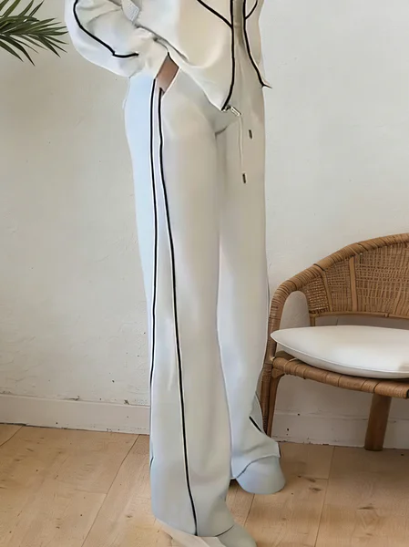 

Plus Size Casual Color Block Split Joint Wide Leg Pants, White, Plus Bottoms